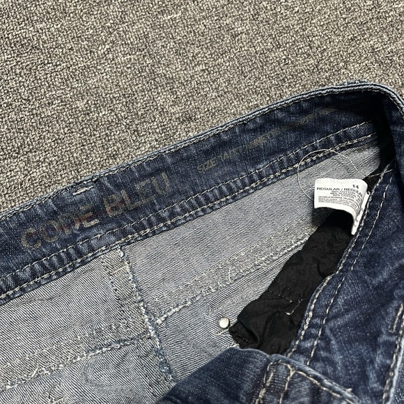 Y2K Code Bleu Blue Modern Rise Bootcut Jeans Size 14R Embroidered - Picture 3 of 8